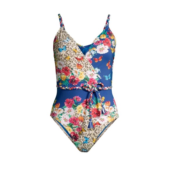 Johnny Was Other - Johnny Was Fleur Braid Wrap One Piece Swimsuit XS M Butterfly Floral Print Belt